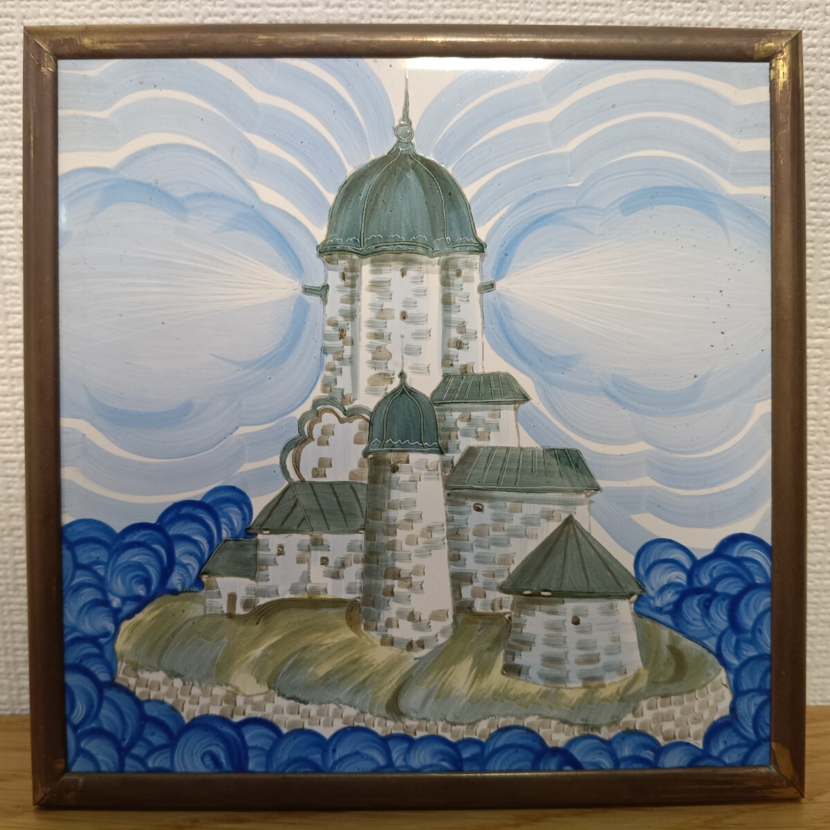 7-18 旧ソ連 USSR ロシア工芸品 城 風景アート 木製パネル 壁掛け インテリア ビンテージ 1983年頃 現状品