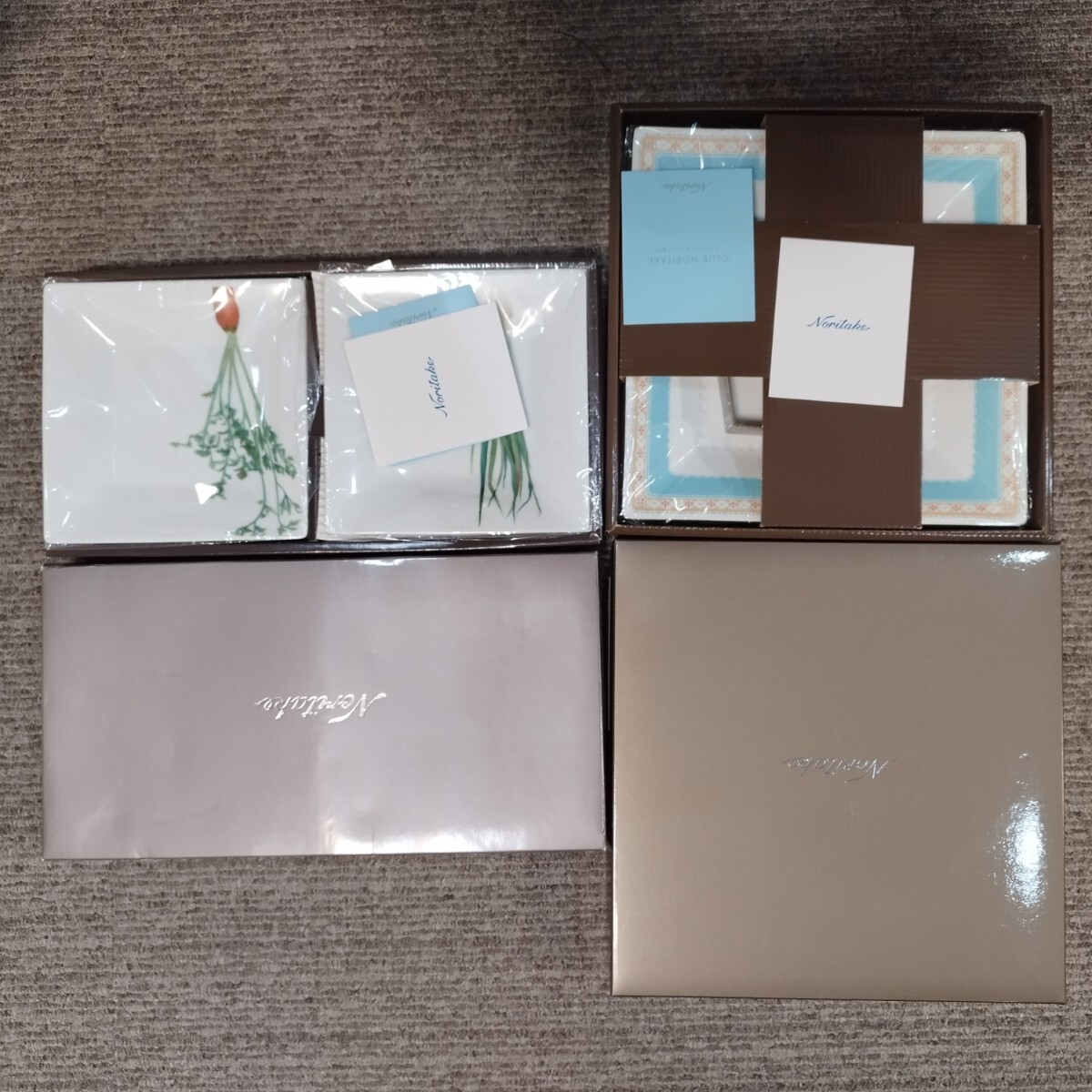 (7-42)Noritake ノリタケ スクエアプレート 6枚セット 15cm×5 23cm×1 京香旬彩 絵変り 新品 保管品 箱付き