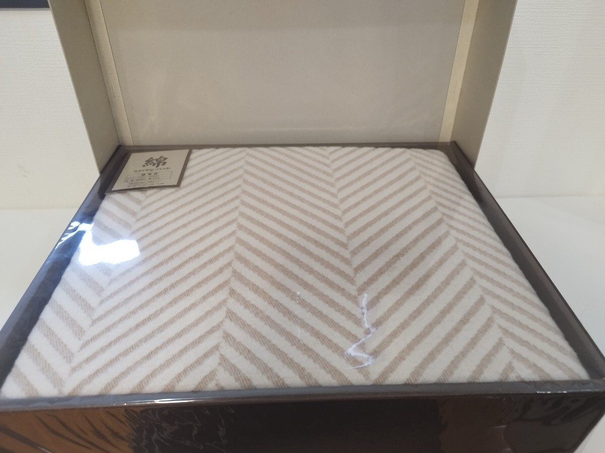 (F2タオル)新品保管品 綿毛布 140×200cm 毛羽部分 綿100％ 日本製 Spinning mode シングル 寝具 箱入り