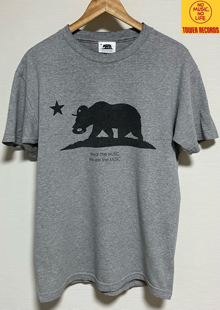 TOWER RECORDS Wear the MUSIC We are the MUSIC Tシャツ サイズ不明 グレー 古着 難有 補修箇所有クマ 熊 bear 生物Tee タワーレコード