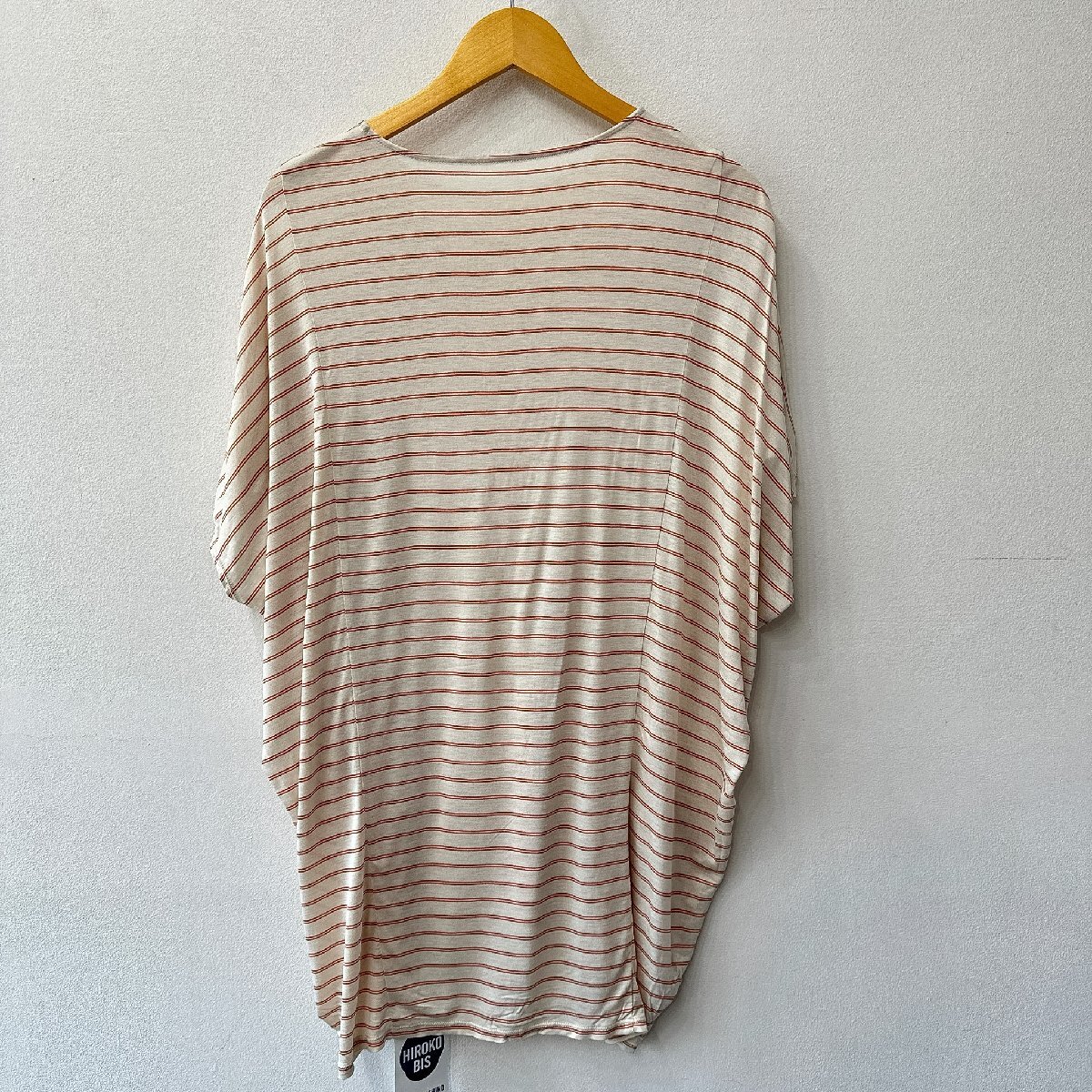 HIROKO BIS ヒロコビス ボーダー ドルマン カットソー サイズ9 /ベージュ×赤 レディース ゆったり レーヨン Tシャツ