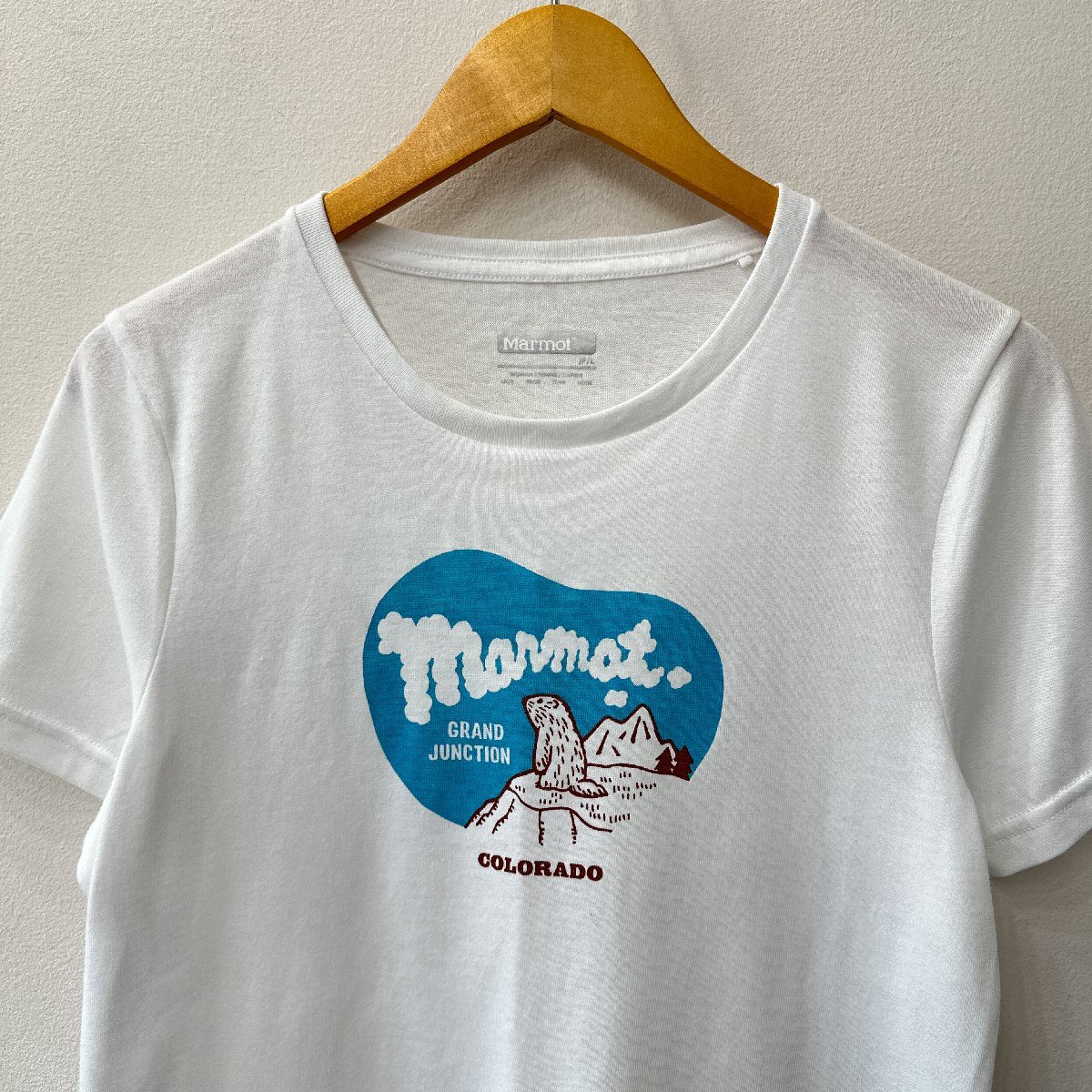 Marmot マーモット グラフィック プリント 半袖Tシャツ サイズL /ホワイト レディース 古着 アウトドア