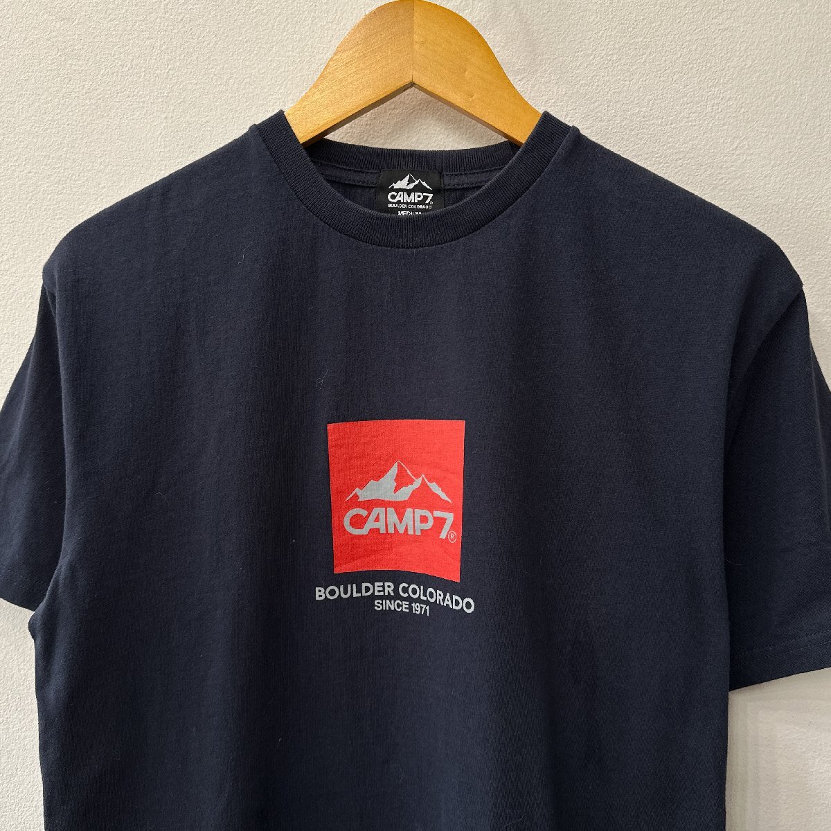 CAMP7 キャンプセブン プリントロゴ コットン Tシャツ サイズM/ネイビー系 男女兼用 古着 アウトドア