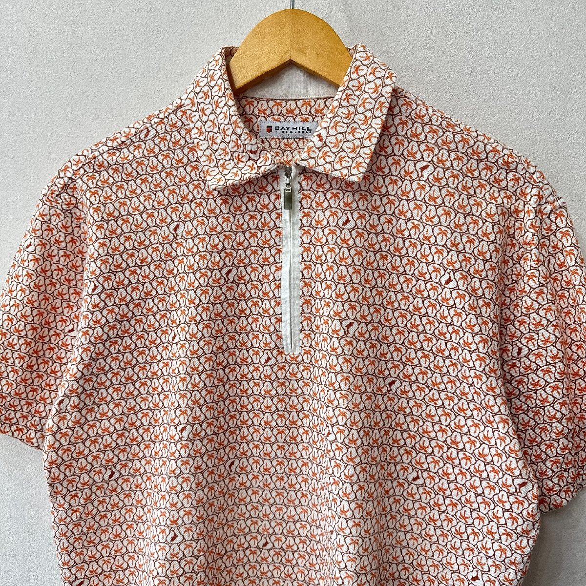 BAY HILL CLUB & LODGE ベイヒル ハーフジップ ヤシの木 総柄 半袖ポロシャツ サイズL /オレンジ系 メンズ ゴルフ リゾート