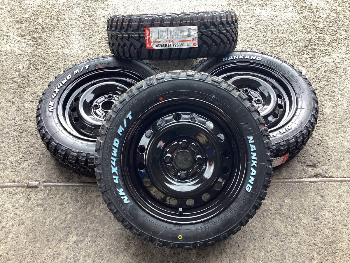 M9659 軽トラック 軽バン のアゲトラ仕様に！トヨタ ダイハツ 純正14インチスチール＆165/65R14 ナンカン FT-9 未使用 マッドタイヤ 4本