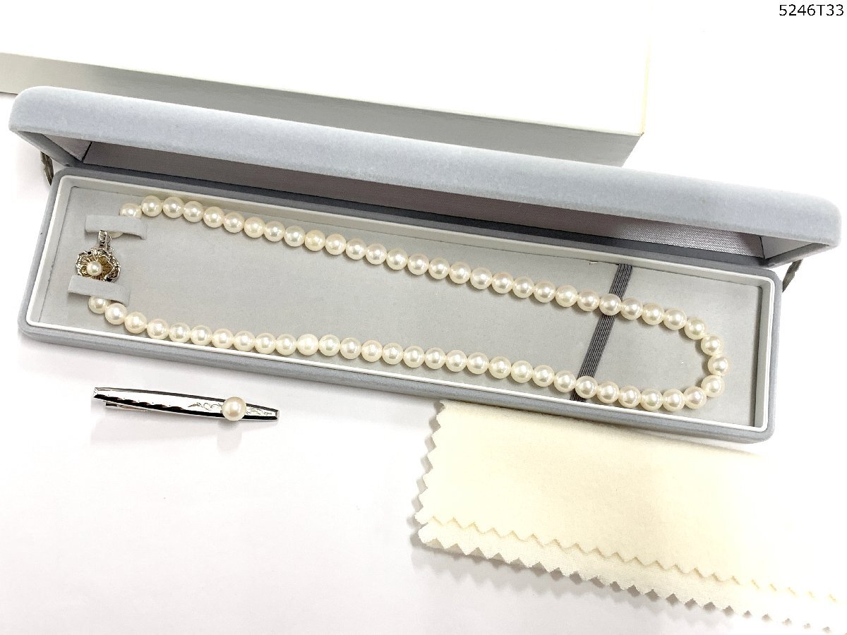 パールネックレス 留め具 SILVER 刻印 真珠 約6.5-6.8mm 全長 約42cm 約29g タイピン 約9g レディース メンズ アクセサリー 5246T33-13