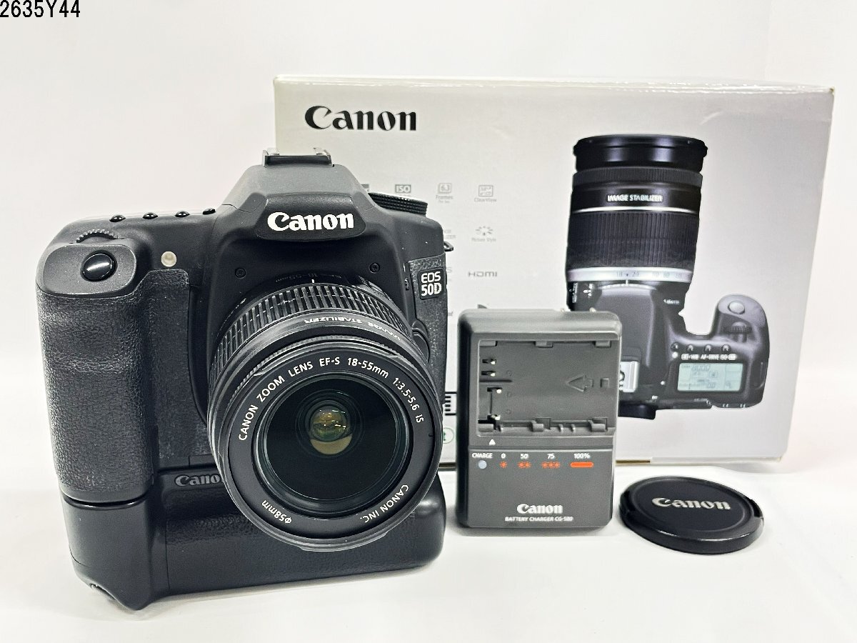 シャッターOK Canon キャノン EOS 50D EF-S 18-55mm 1:3.5-5.6 IS 一眼レフ デジタルカメラ ボディ レンズ バッテリーグリップ 2635Y44-10