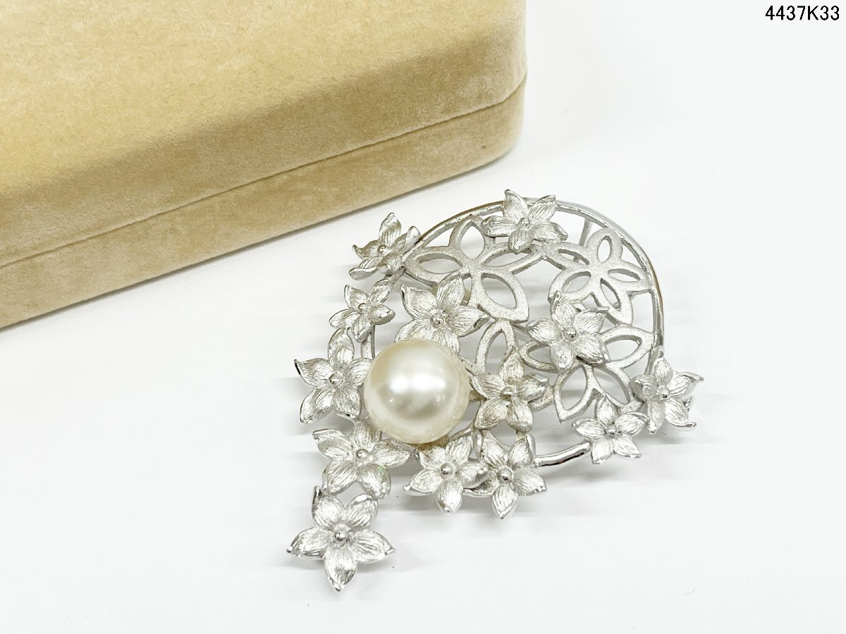 ブローチ ペンダントトップ 花 ブーケモチーフ 真珠 パール 大玉 直径 約11.8mm SILVER 刻印 冠婚葬祭 レディース アクセサリー 4437K33-13
