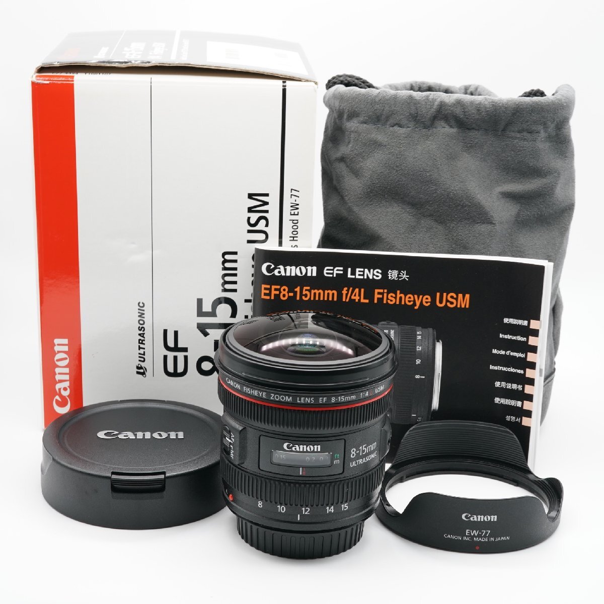 新品級 キヤノン CANON EF 8-15mm F4L フィッシュアイ USM あると嬉しい元箱・取説・純正フード・純正ソフトポーチ付！