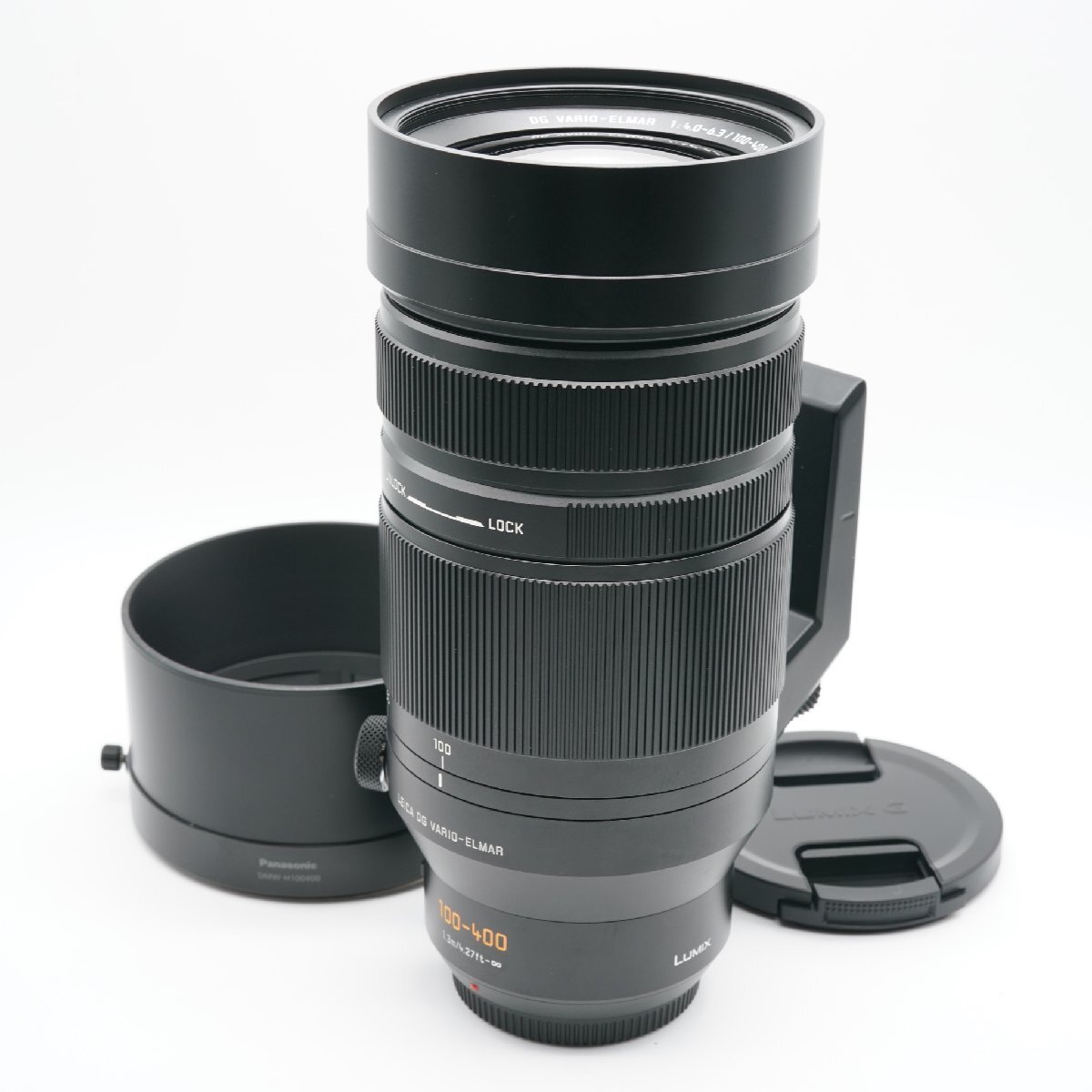 新品級 パナソニック LEICA DG VARIO-ELMAR 100-400mm F4.0-6.3 ASPH. POWER O.I.S. H-RS100400 あると嬉しい別売純正フード付！