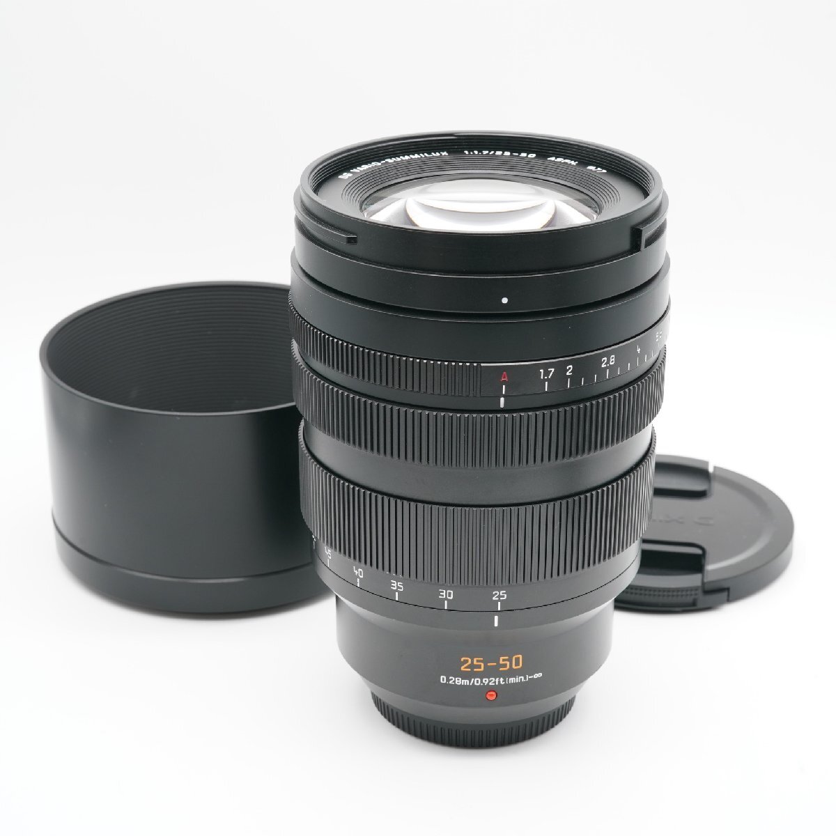 極上 パナソニック LEICA DG VARIO-SUMMILUX 25-50mm/F1.7 ASPH. H-X2550あると嬉しい純正フード付！