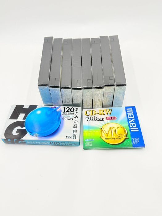 新品未開封 VHSビデオテープ 8本＋Maxell CD-RW 700MB セット HG 120分 録画用 記録メディア まとめ売り