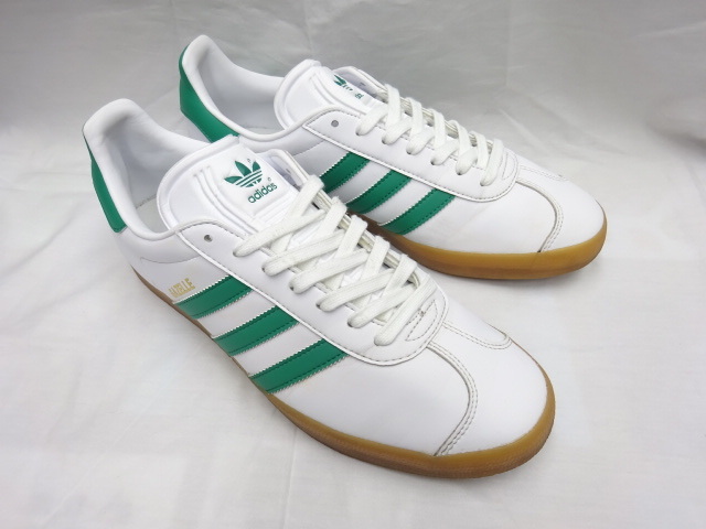 美品 adidas GAZELLE 27.5cm アディダス ガゼル ガッツレー レザー 2023年モデル ホワイト グリーン ガムソール 白ｘ緑 革