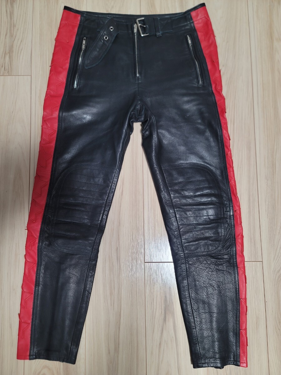 アンユーズドUNUSEDバイカーレザーパンツ美品size2 ブラック 牛革 革パン