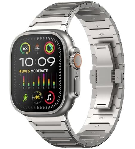 For Apple Watch 対応の純チタン合金製バンド。表面には傷防止コーティングが施されています。このバンドは 49mm/4