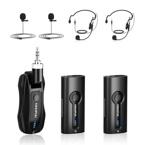 2人用ワイヤレスマイク KIMAFUN2.4Gワイヤレスヘッドセットおよびラベリアラペルマイク ２人同時使用可能 外付けクリップマ