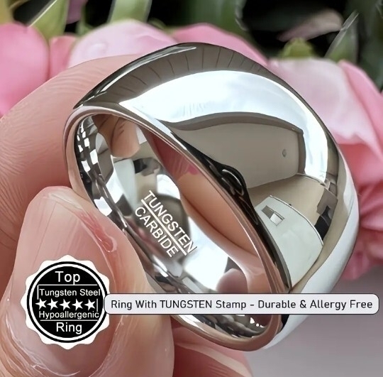 1円スタート！激安出品中！TUNGSTEN CARBIDE タングステンカーバイド リング シルバー 甲丸 シンプル 幅8ミリ サイズ18号
