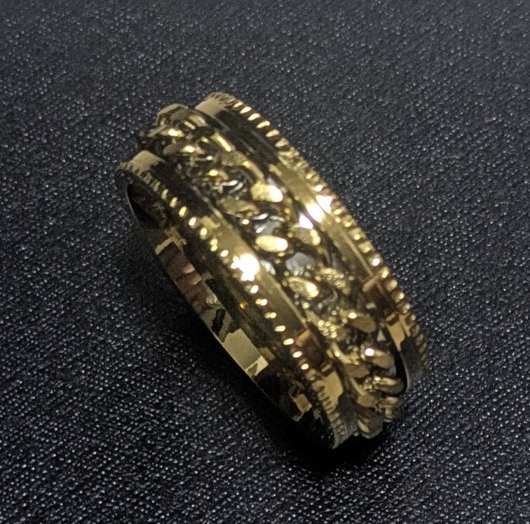 1円スタート！激安出品中！ ステンレス 18金メッキ 喜平チェーンリング 回転リング メンズ 18号