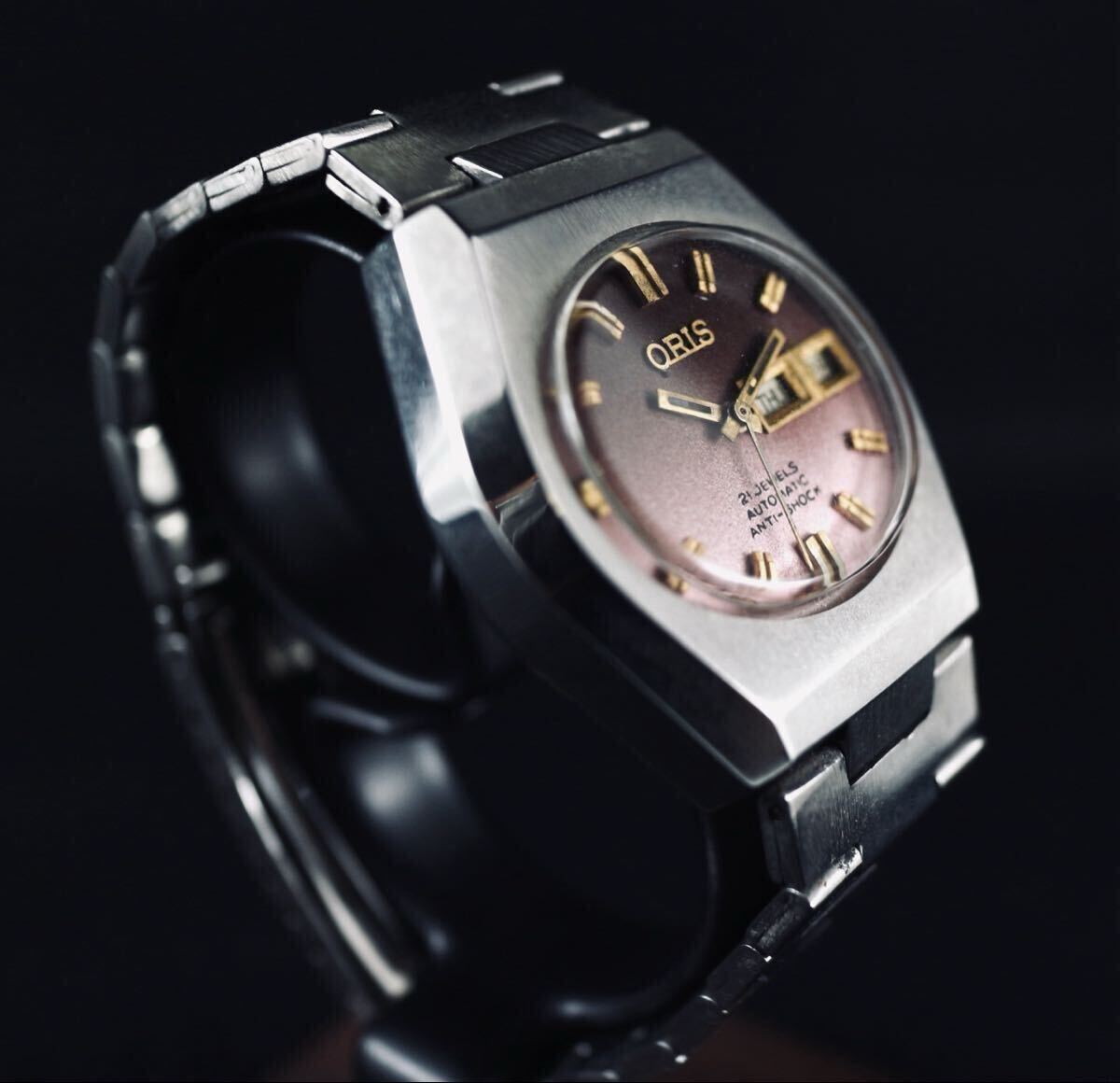★稼動品 70’s ORIS オリス ヴィンテージ 自動巻き 21石 ピンク文字盤 ★