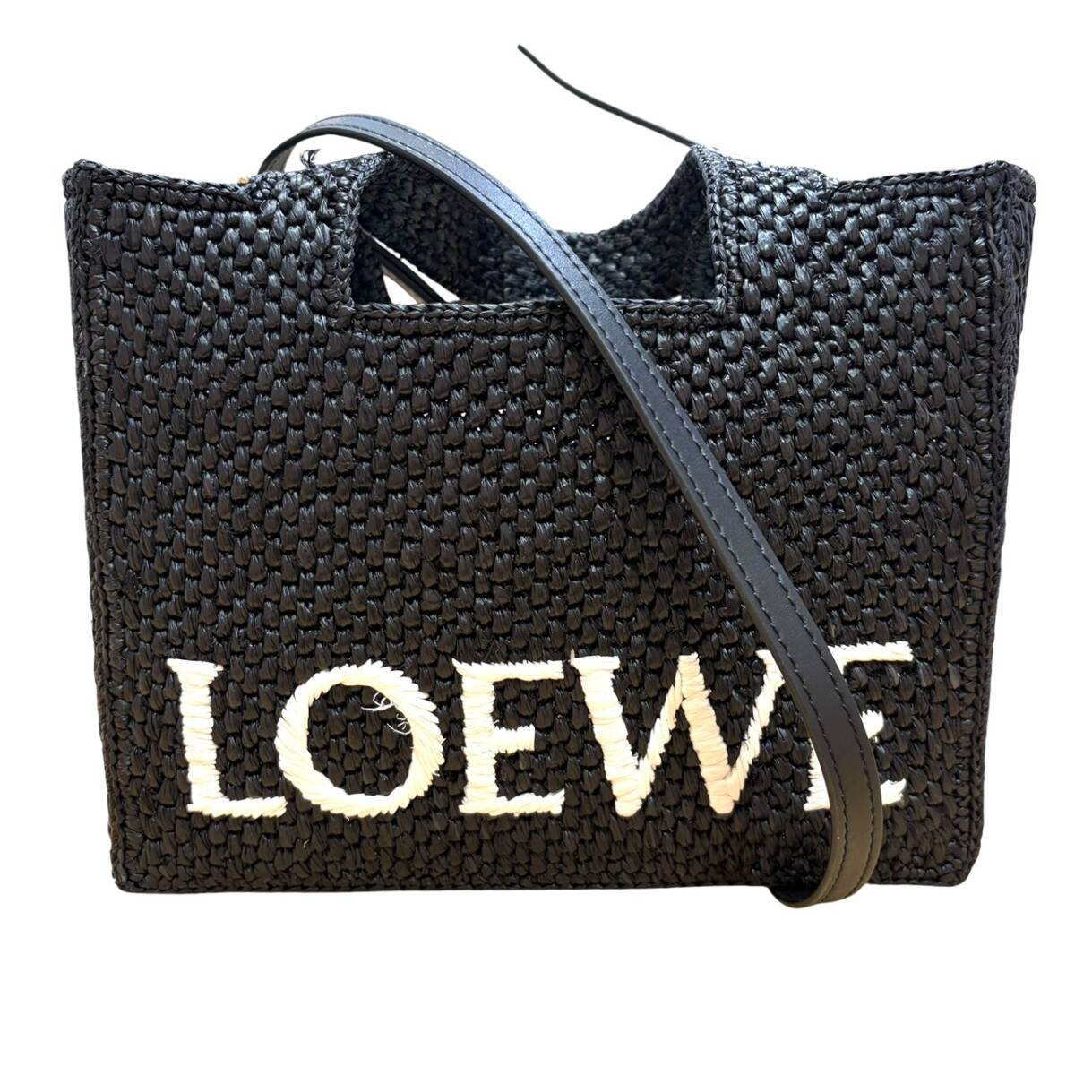 送料無料 極美品 LOEWE ロエベ 2WAY ラフィア トートバッグ ショルダーバッグ ブラック 黒 レディース