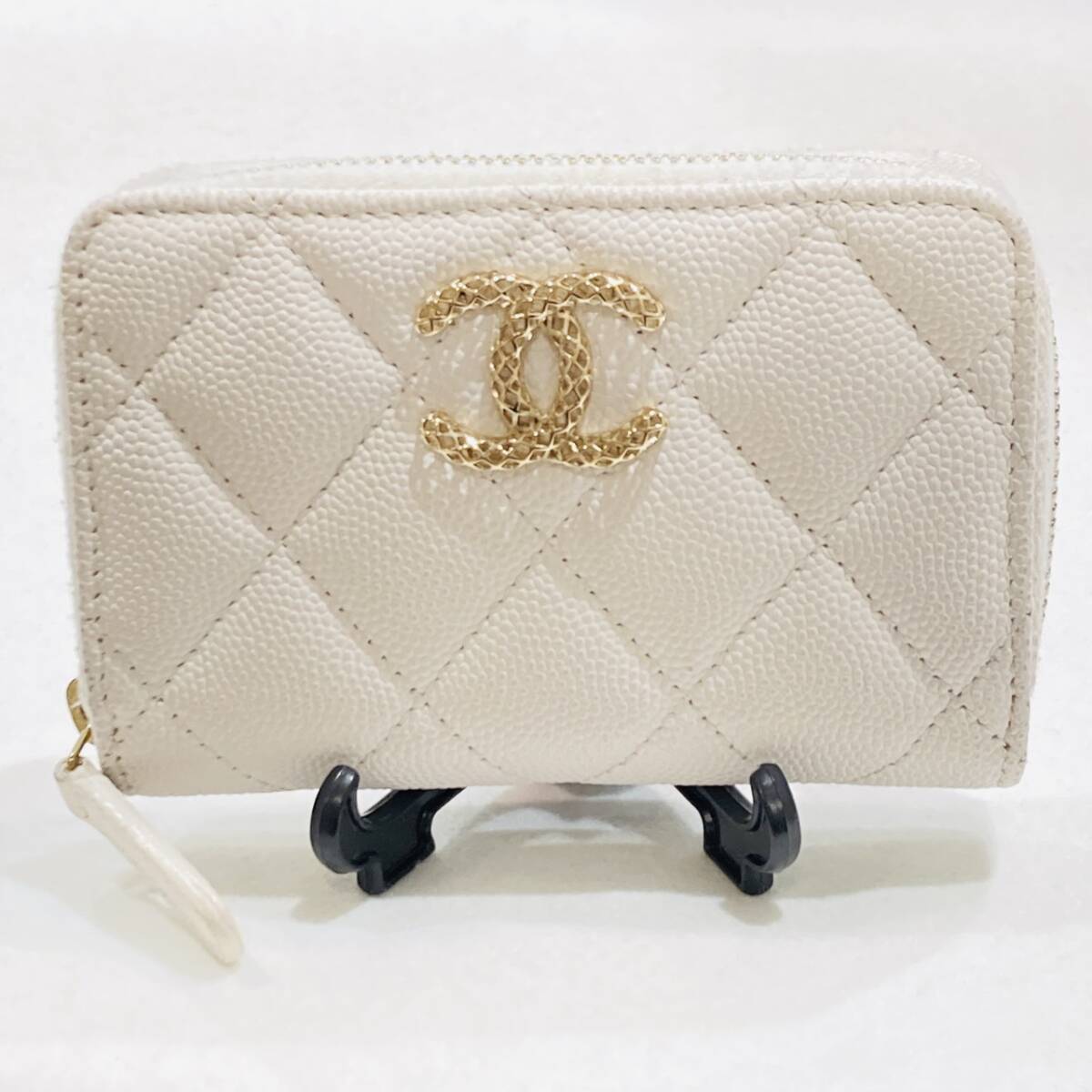 CHANEL シャネル キャビアスキン 白系 ホワイト系 ココマーク 内部ピンク コインケース カードケース