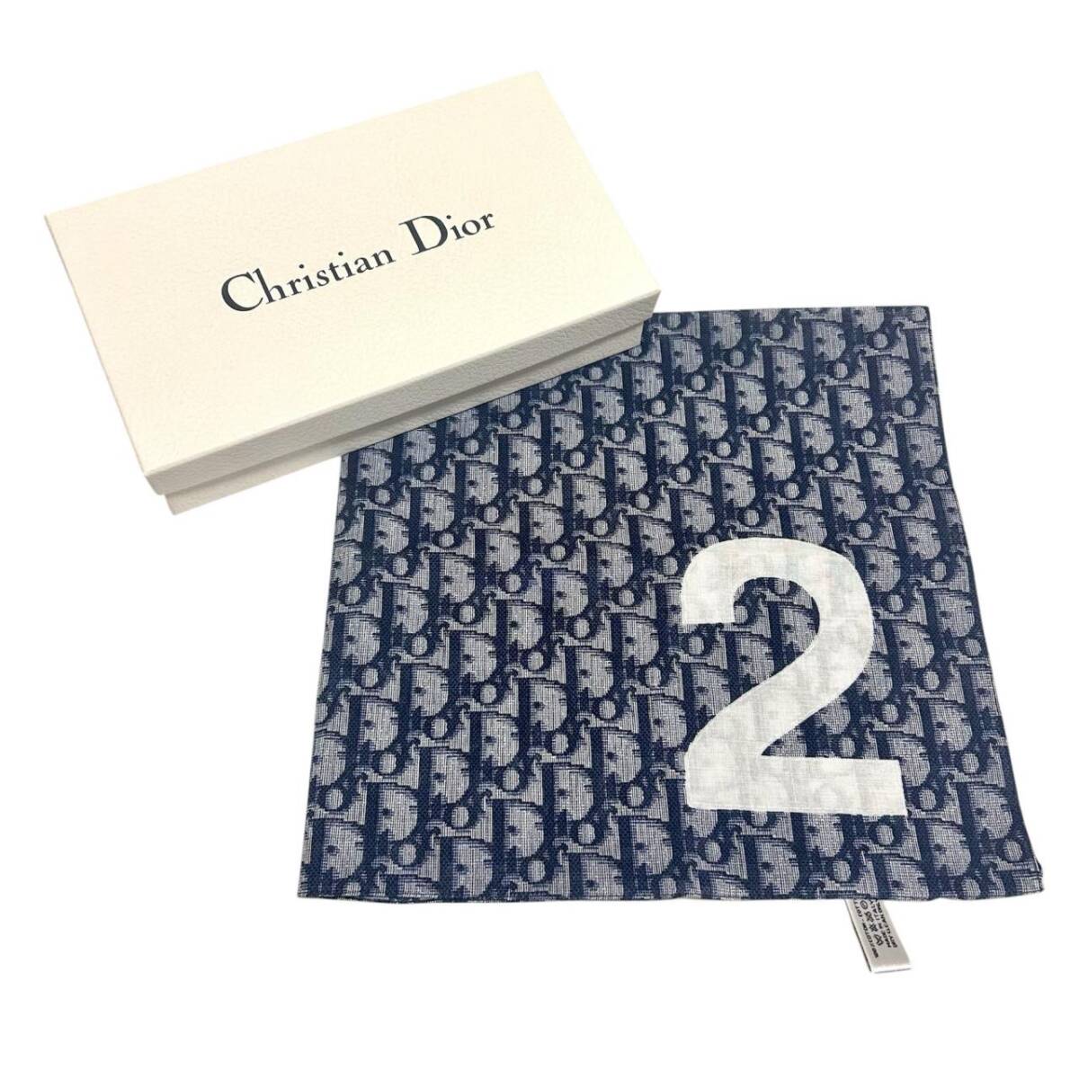 Dior ディオール トロッター柄 ハンカチ スカーフ ネイビー系