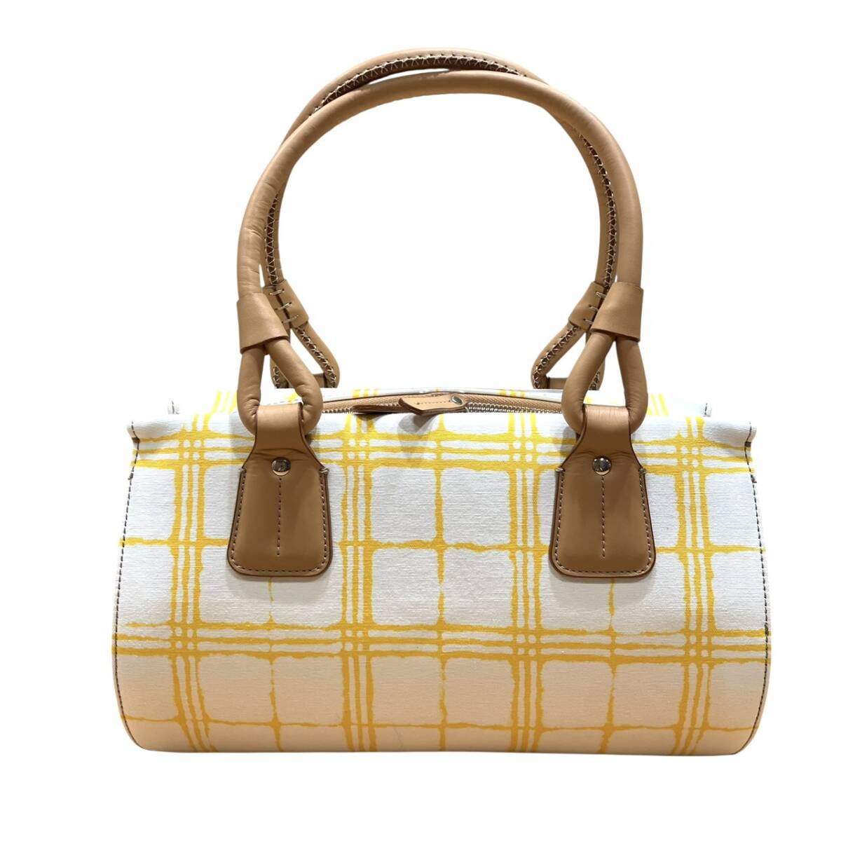 BURBERRY バーバリー キャンバスXレザー ボストンバッグ 白系 未使用