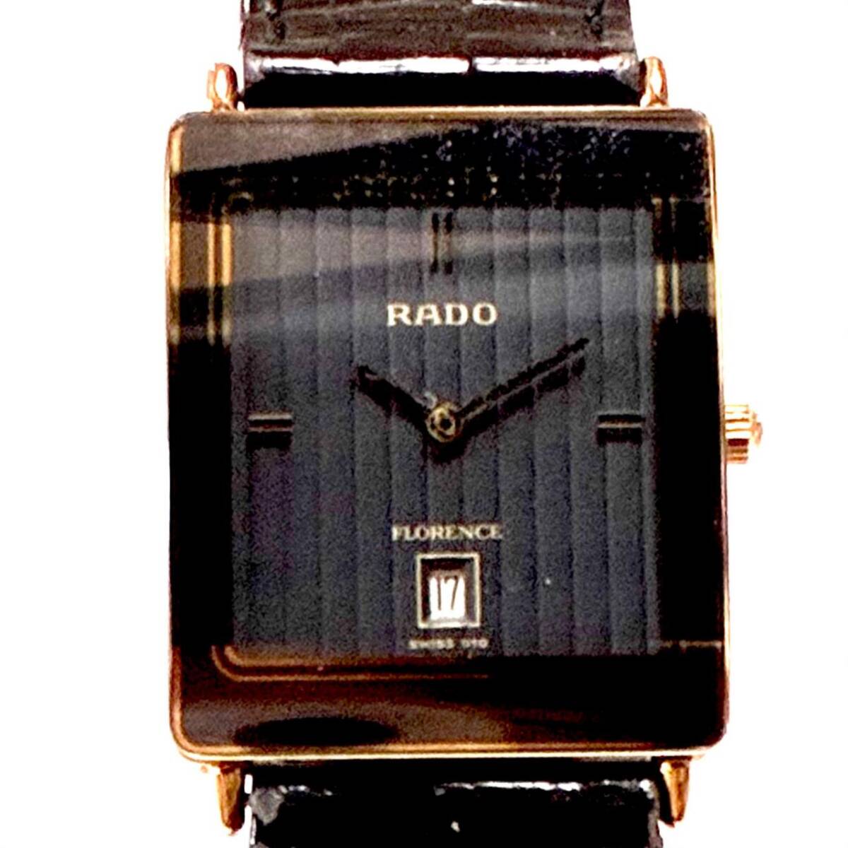 RADO ラドー RADO FLORENCE フローレンス デイト ストライプ文字盤 リザード型押し 革ベルト 腕時計 160.3605.2 動作確認○