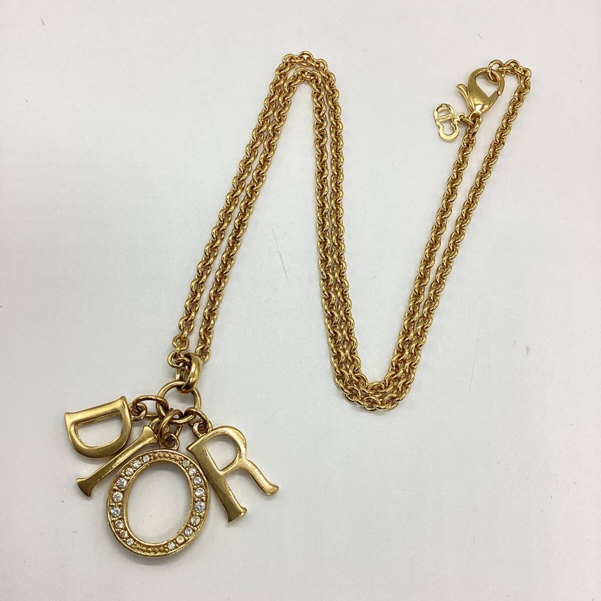 3414■　Christian Dior クリスチャンディオール DIOR ネックレス ゴールド ラインストーン ロゴ レディース