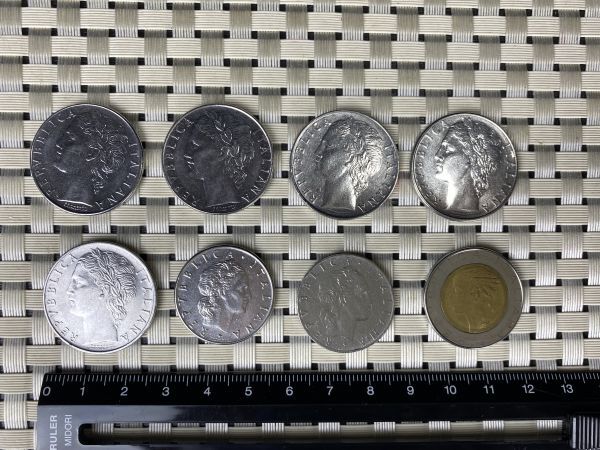 ko★イタリア 100リラ 硬貨 女神デザイン ローマ造幣局 R刻印 他 50リラ 500リラ 全8枚 セット まとめて 現状品★