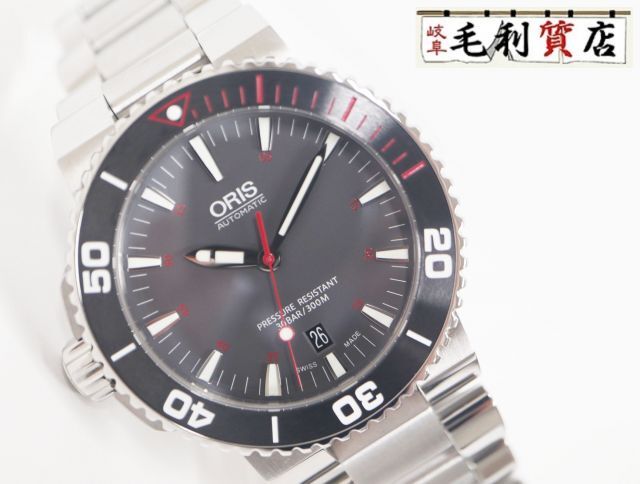 オリス ORIS アクイスデイト レッド 01 733 7653 4183 自動巻き グレー ステンレス メンズ 未使用 時計