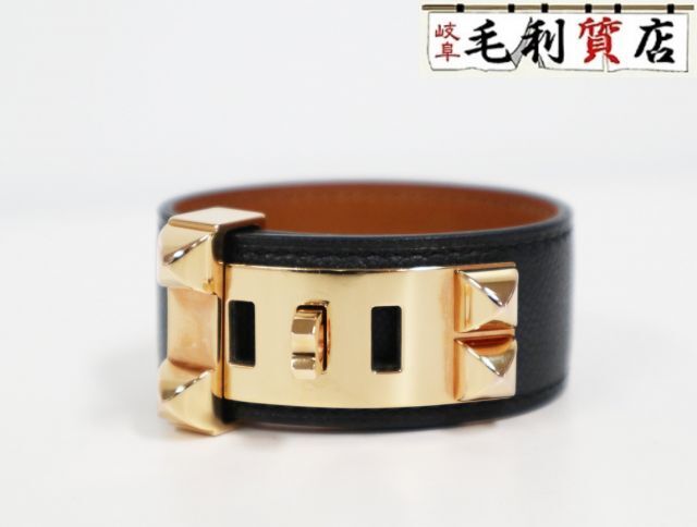 エルメス HERMES レザーブレスレット コリエ ド シアン 24 エプソン ブラック ゴールド金具 B刻印 美品 【中古】 ブレス アクセサリ