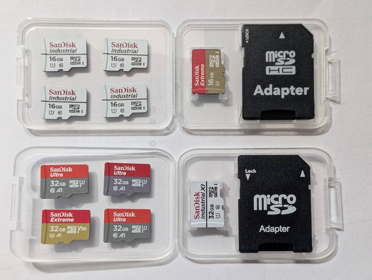 San Disc マイクロSDカード 16GB ５枚・32GB ５枚 中古品 フォーマット済 アダプター2個付