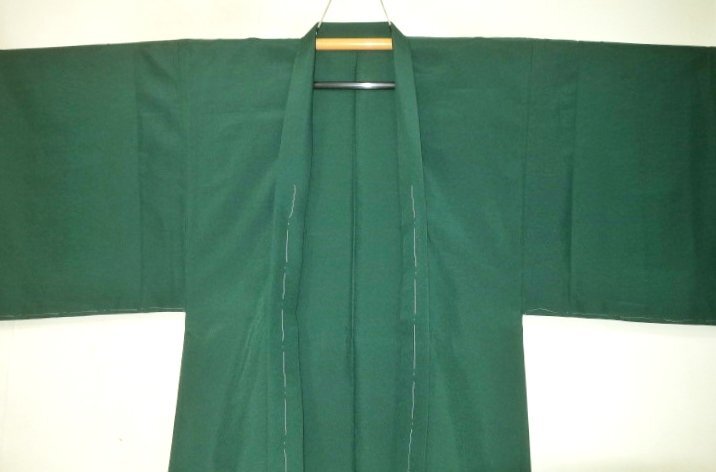拾11784RM シルク化繊 羽二重調 男羽織単衣 裄75丈96К常磐緑色の無地 新品 茶人好み 家庭で洗える