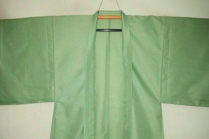 拾11762RM シルク化繊丹後縮緬調 男羽織単衣 裄73丈94К若緑色の無地 新品 茶人好み 家庭で洗える