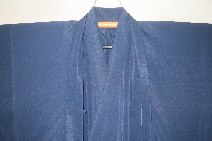 拾11642RM シルク化繊・夏紬調 男着物羽織 裄73丈141К青灰色・無地感 新品 茶人好み 単衣仕立て 袖付けは弓道も向きます