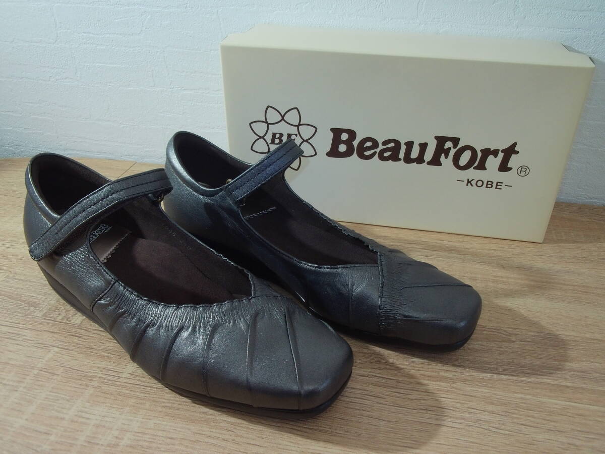 BeauFort　ビューフォート　24㎝　EEE　プリーツストラップシューズ　コンフォートシューズ　パンプス　レディース　箱付き　日本製　靴
