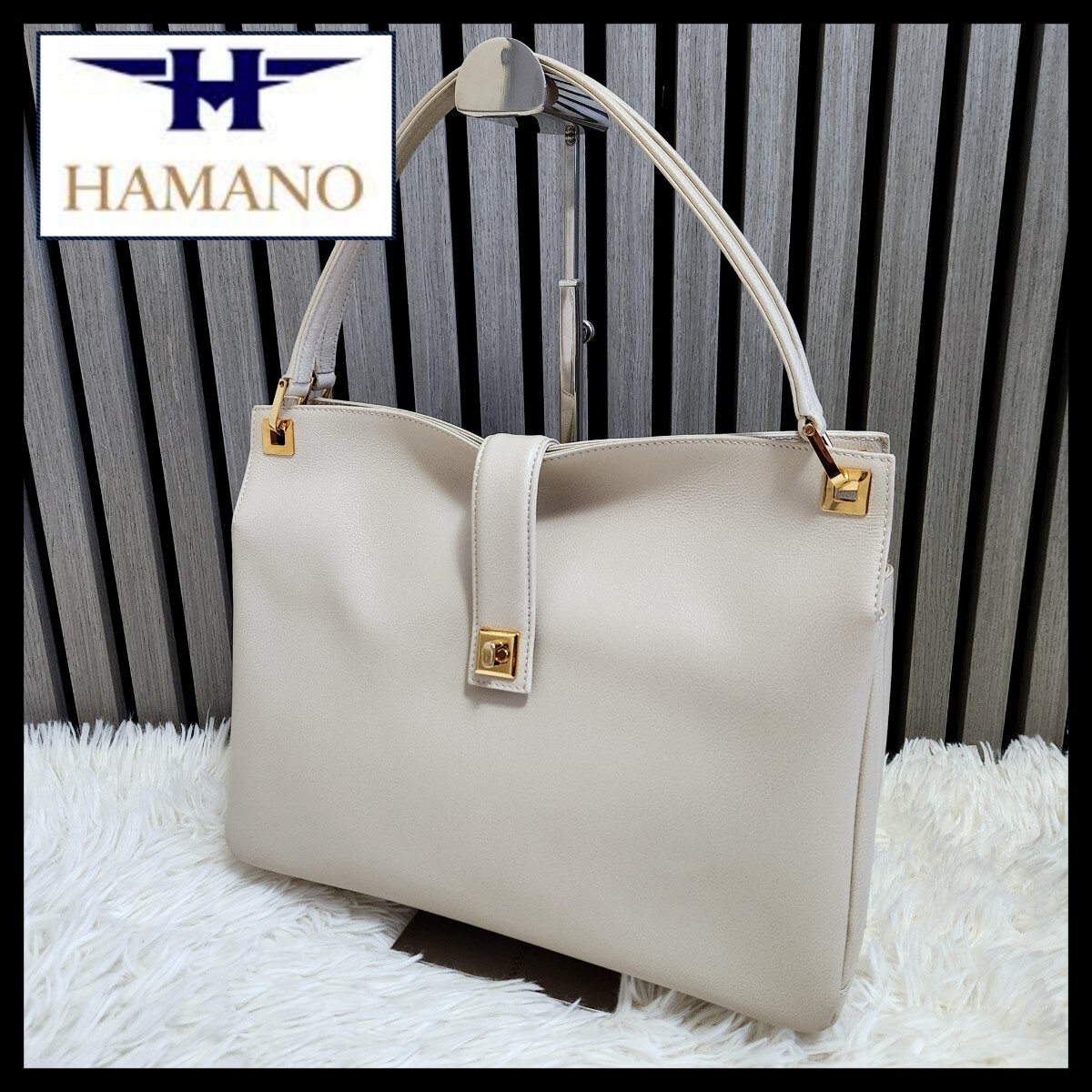 【高級】HAMANO 濱野 本革 レザー 3層セパレート ハンドバッグ