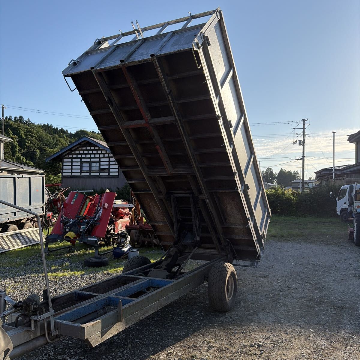 トラクタートーレラー　PTO 油圧式　荷台幅180cm 長さ380cm 引き取りOK 動作確認済み　配送は送料相談　青森十和田市