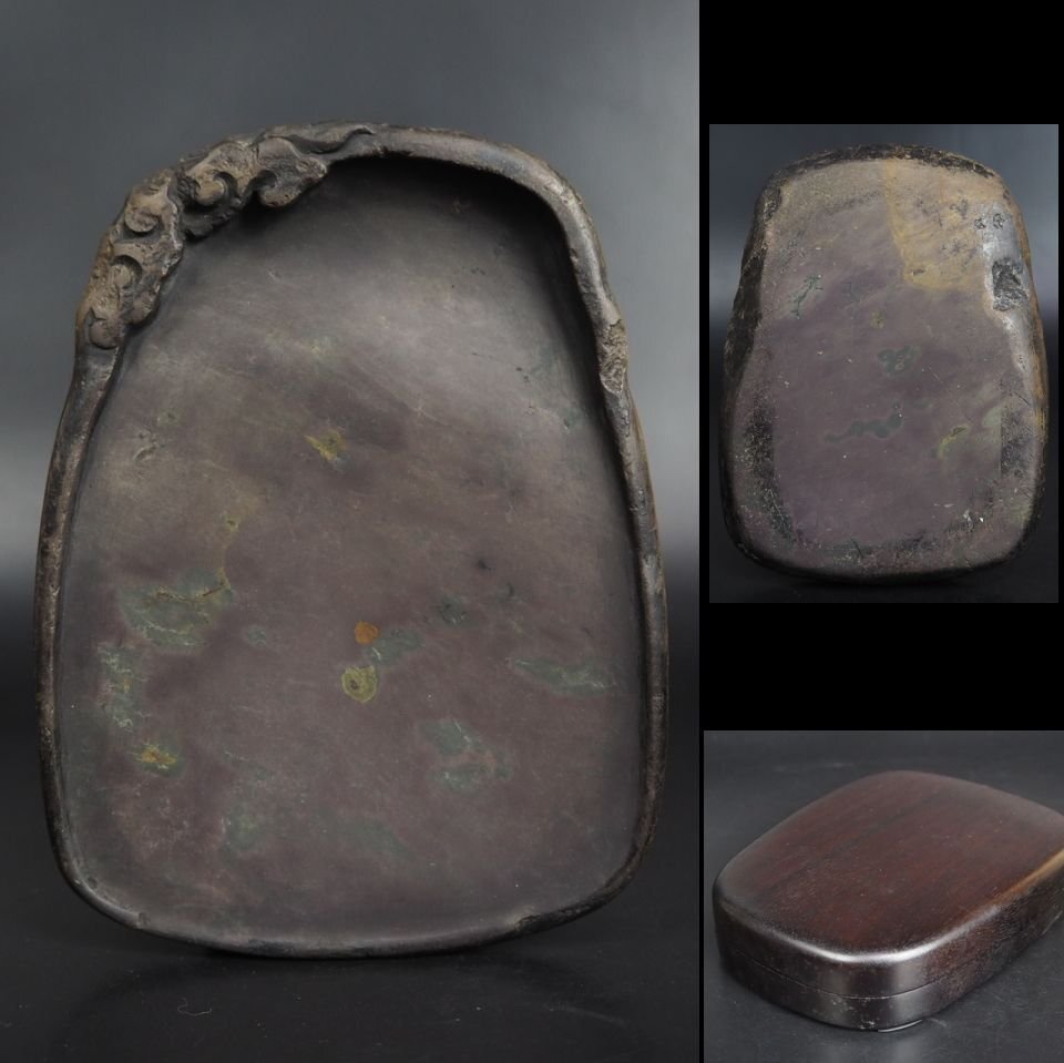 【金富士】明～清時代　古硯 老坑水巌　端渓硯　16.3×12.3×2ｃｍ　書道具　検/中国古玩骨董墨和紙文房具三星紅星