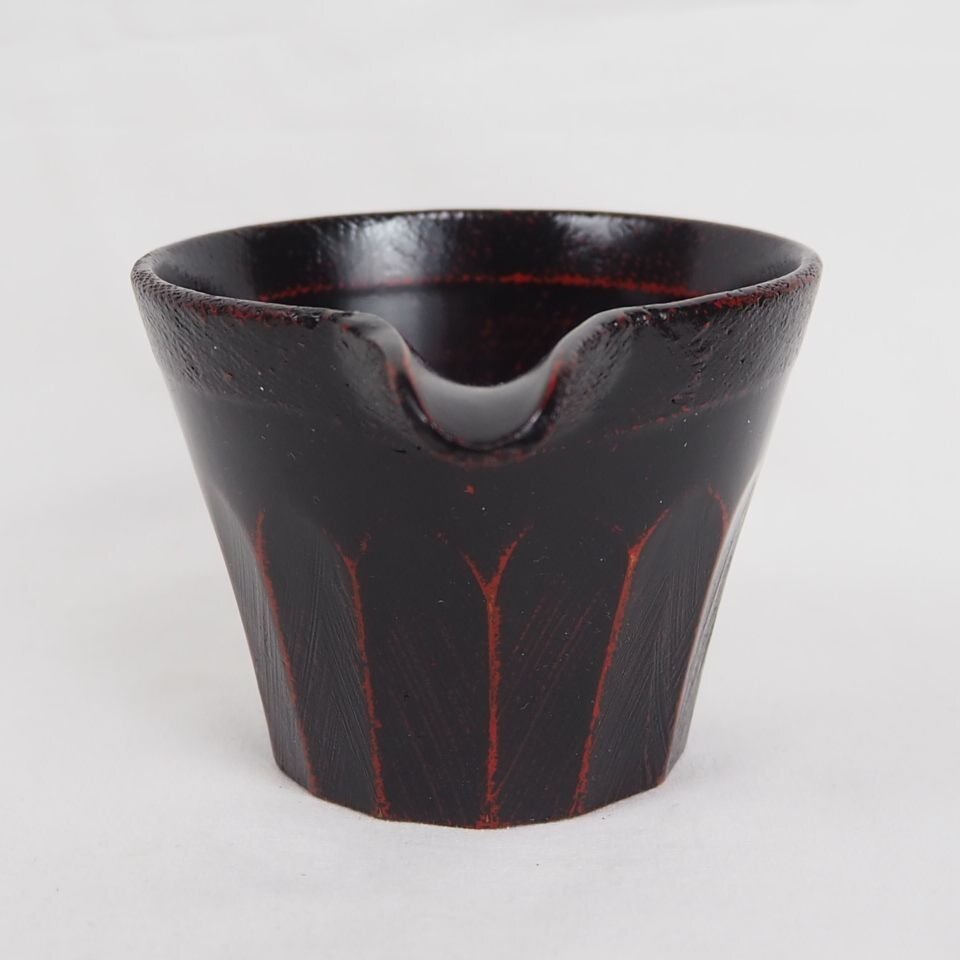 【金富士】輪島塗　面取り　根来片口　漆器　★美品★　黒　検/角偉三郎骨董中国古玩古美術