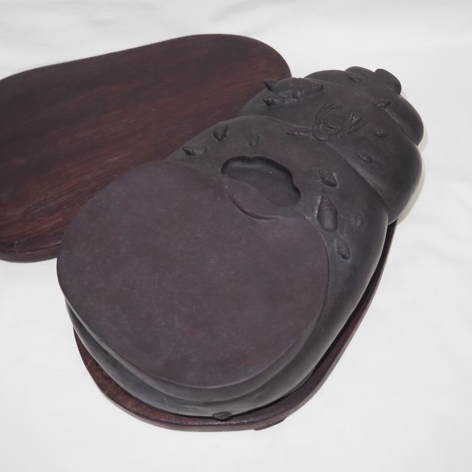 【金富士】値下げ中　古塔岩端硯　端州紫雲 24×15.5×6.5ｃｍ　3.8ｋｇ　書道具　検/唐物中国古玩骨董墨和紙文房具硯筆三星紅星