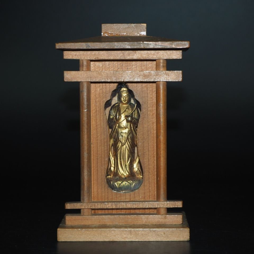 【金富士】時代物　観音立像 厨子 仏像 古仏　仏像　厨子高11ｃｍ　 検/琥珀珊瑚翡翠仏像観音如来仏具