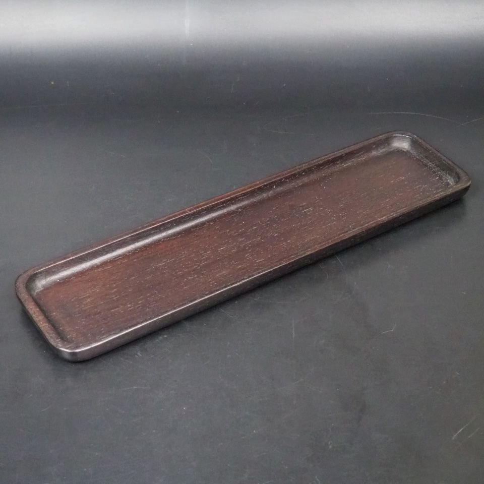 【金富士】時代物　唐木紅木刳貫一文字盆　39ｃｍ　煎茶道具 煎茶盆　検/盆栽骨董茶道具堆朱紫檀清時代民国屈輪彫堆黒剔犀古玩骨董　