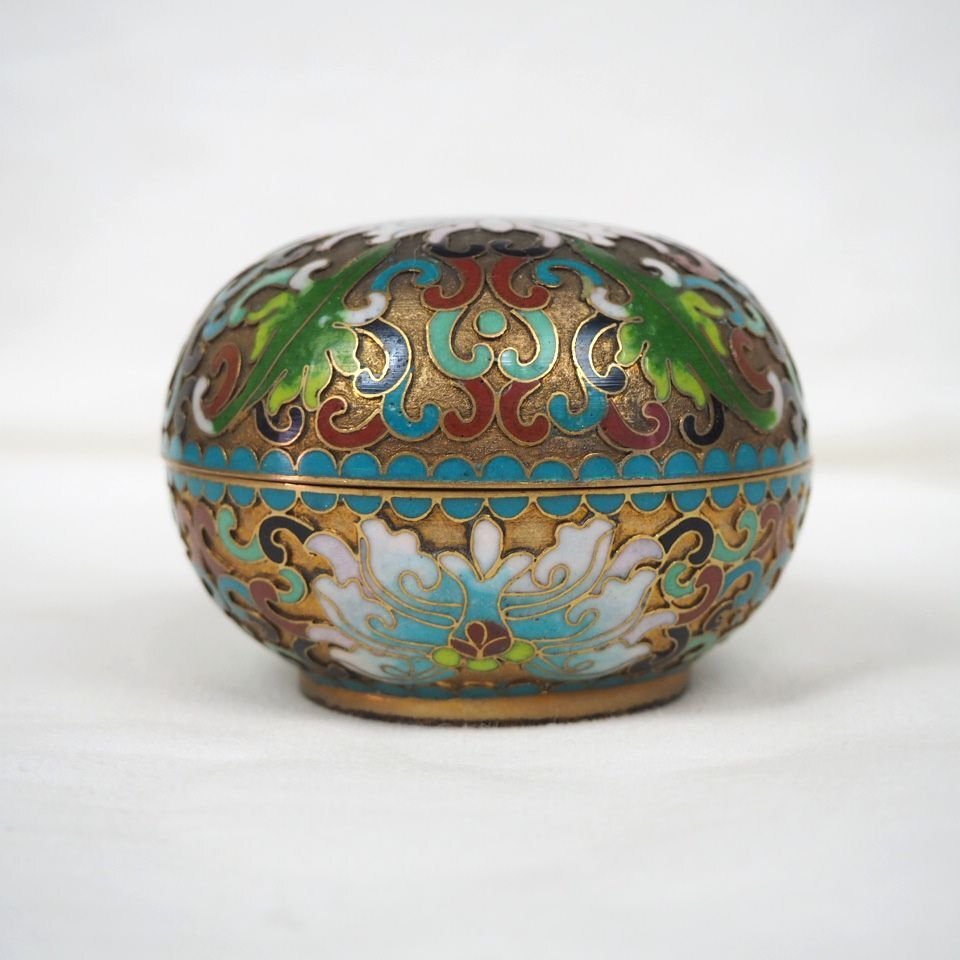 【金富士】時代七宝香合/香盒　径7.6ｃｍ　中国美術　茶道具華道具　検/古玩骨董茶壺古錫玉川堂高岡佐渡銅器龍文堂亀文堂