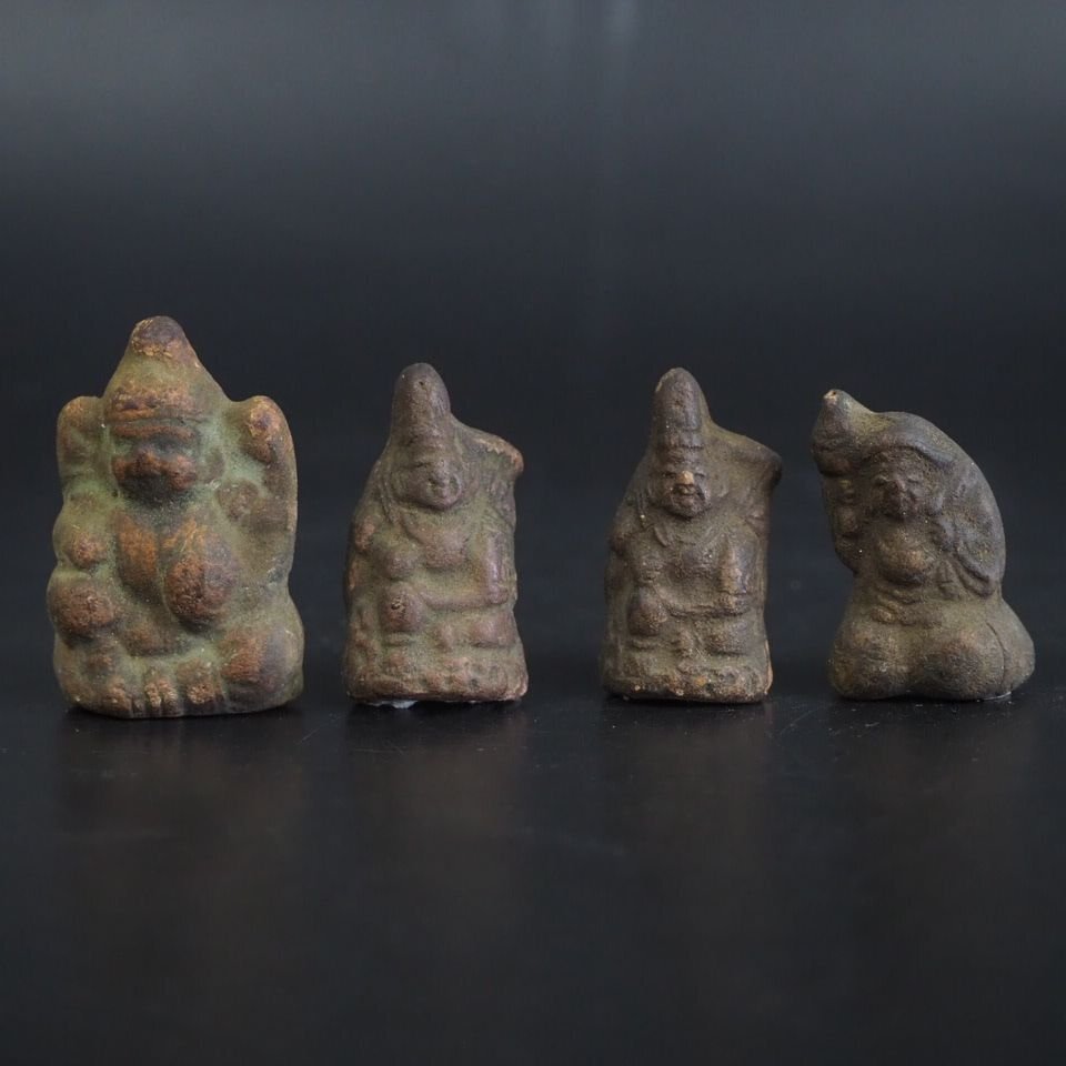 【金富士】時代物　焼き物　豆仏４点　高さ3.4～4.3ｃｍ　仏教美術　検/琥珀珊瑚翡翠仏像観音如来仏具