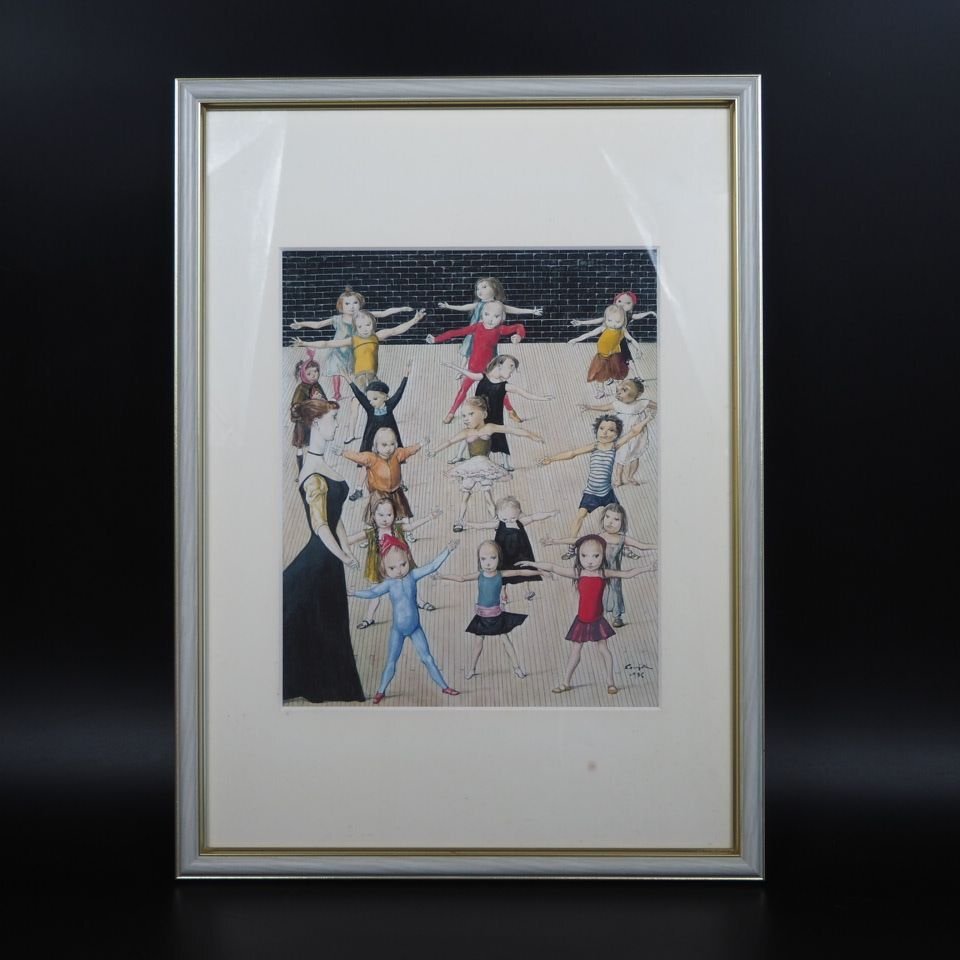【金富士】藤田 嗣治　『校庭』　額装複製画　検/木版画銅版画石版画