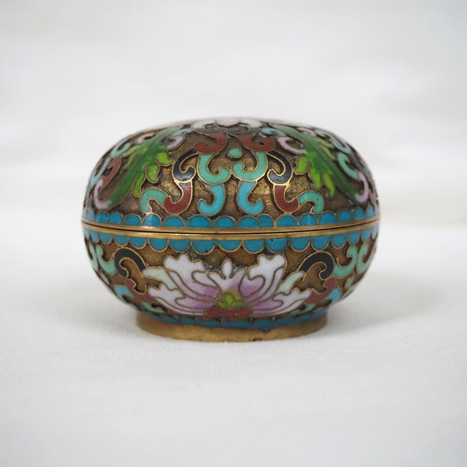 【金富士】中国美術　時代七宝香合/香盒　径6ｃｍ　茶道具華道具　検/古玩骨董茶壺古錫玉川堂高岡佐渡銅器龍文堂亀文堂