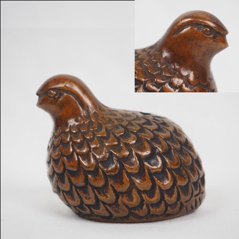 【金富士】明治金工　鶉古銅水滴　希少品　検/茶壺古錫玉川堂高岡銅器龍文堂亀文堂中唐物中国古玩骨董墨和紙文房具硯筆三星五星