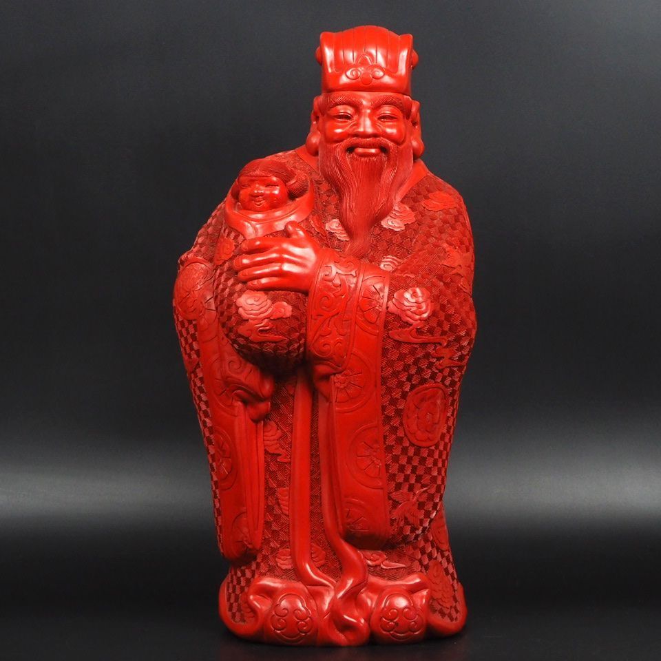 【金富士】清末～民国時代　彫漆堆朱「福禄寿」の福　高46ｃｍ 　中国古玩骨董